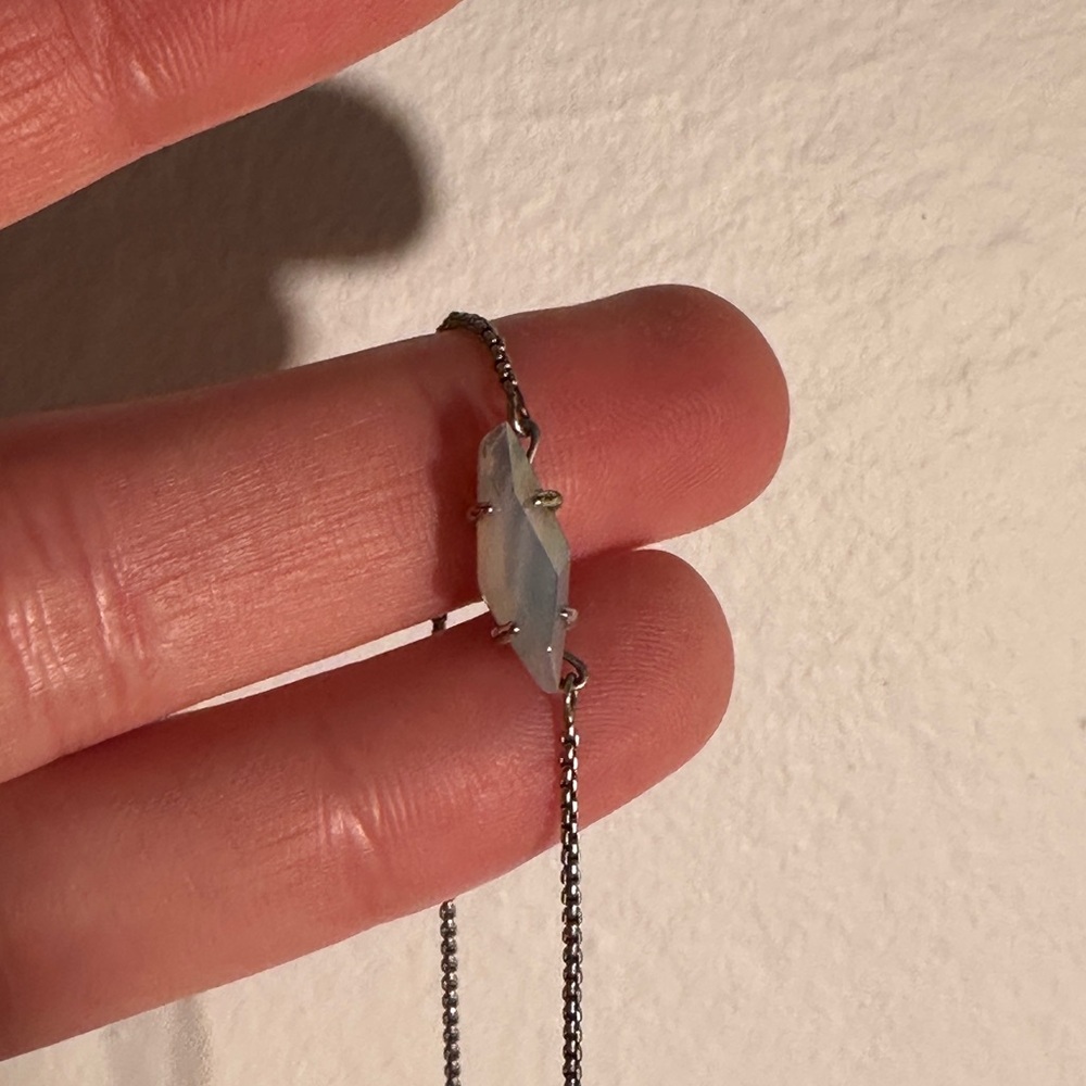 Kendra Scott Elisa necklace with a light blue illusion pendant silver